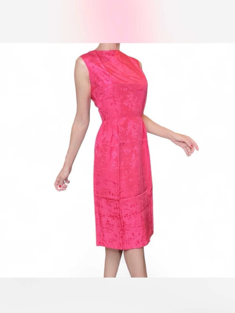 Vintage 50s silk Sleeveless Hot Pink Sheath Dress